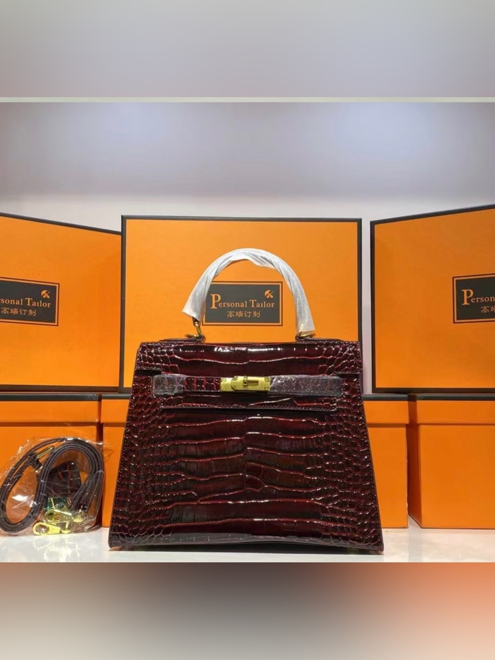 Elegant Red Croc-Embossed Top-Handle Bag - Women